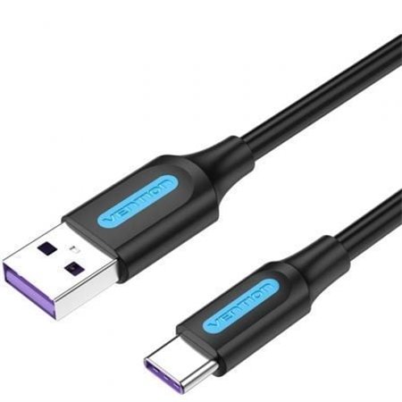 Cabo USB 2.0 Tipo-C Vention CORBH/ USB Macho - USB Tipo-C Macho/ Até 100W/ 480Mbps/ 2m/ Preto