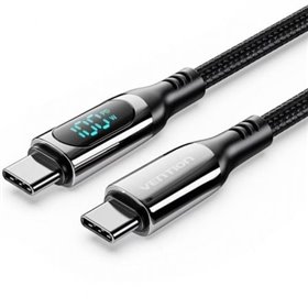 Cabo USB 2.0 Tipo-C 5A 100W Vention TAYBAV/ USB Tipo-C Macho - USB Tipo-C Macho/ Até 100W/ 480Mbps/ 1.2m/ com ecrã LED/ Preto