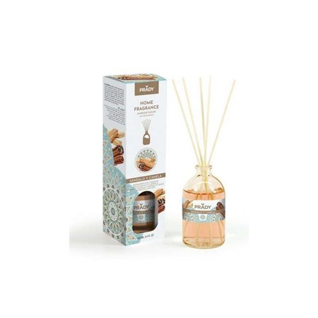 Ambientador Prady Sândalo e Canela Mikado - Frasco de Vidro 100ml e Varinhas Difusoras