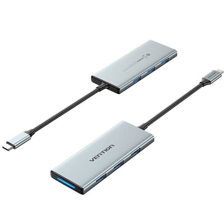 Docking USB-C Vention TOPHB/ 1xHDMI/ 3xUSB/ 1xLeitor de Cartões SD e MicroSD/ Cinza