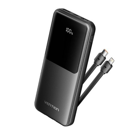 Powerbank 10000mAh Vention FHOB0/ 22.5W/ Preta/ Inclui Cabo USB-C e Lightning