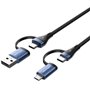 Cabo USB 2.0 USB-C Vention CTLLF/ USB-C Macho - USB Macho/ MicroUSB Macho - USB-C Macho/ Até 100W/ 480Mbps/ 1m/ Preto e Azul