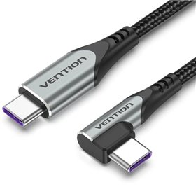 Cabo USB 2.0 USB-C 90º Vention TAKHF/ USB-C Macho - USB-C Macho/ Até 100W/ 480Mbps/ 1m/ Cinza